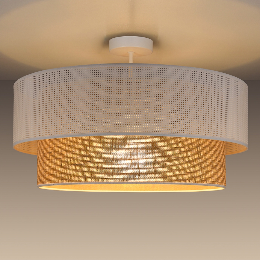 Opbouwplafondlamp BORHO 1xE27/60W/230V, Ø 50 cm, wit/jute