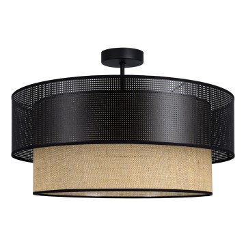 Opbouwplafondlamp BORHO 1xE27/60W/230V Ø40 cm zwart/jute