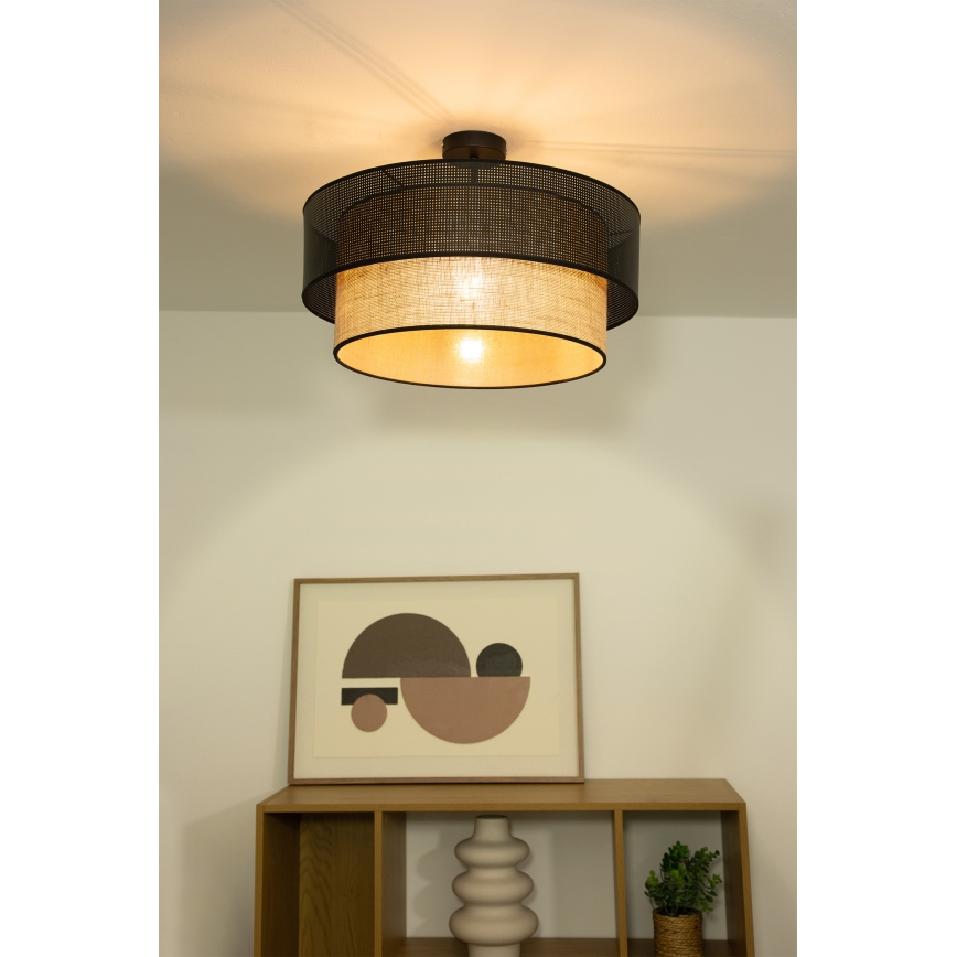 Opbouwplafondlamp BORHO 1xE27/60W/230V Ø40 cm zwart/jute