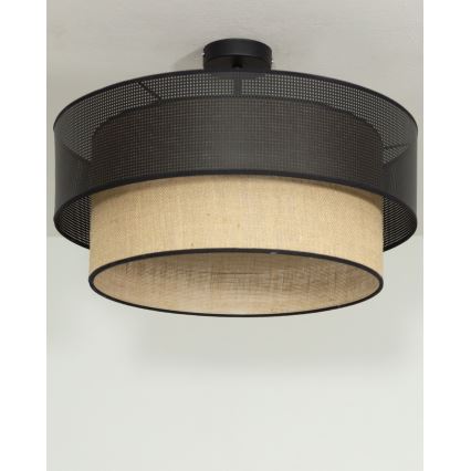Opbouwplafondlamp BORHO 1xE27/60W/230V Ø40 cm zwart/jute