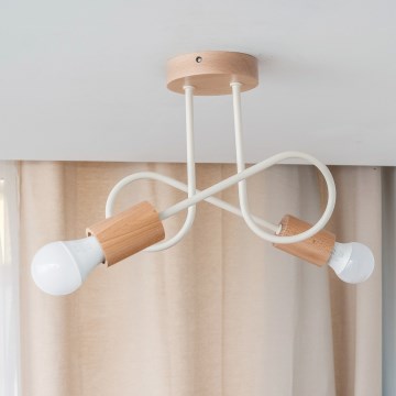 Opbouwplafondlamp OXFORD 2xE27/15W/230V dennenhout/crème
