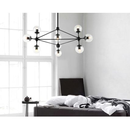 Open Design OR80094 - Kroonluchter op stang BAO 10xE27/8W/230V Ø 90 cm zwart