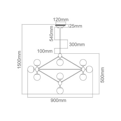 Open Design OR80094 - Kroonluchter op stang BAO 10xE27/8W/230V Ø 90 cm zwart