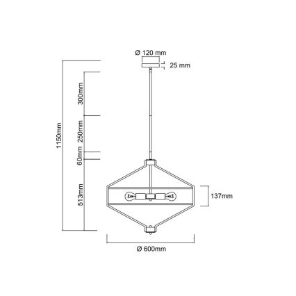 Open Design OR85846 - Hanglamp met stang ZUNDO 4xE27/15W/230V bruin/beige