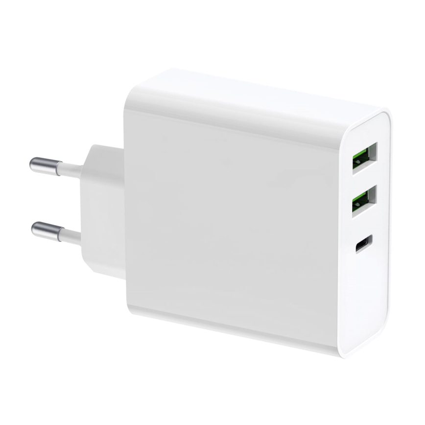 Oplaad Adapter 2xUSB-A + 1xUSB-C Power Delivery 65W/230V wit