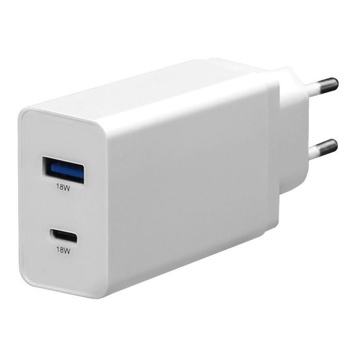 Oplaad Adapter USB-C Stroomvoorziening + USB-A 18W/230V