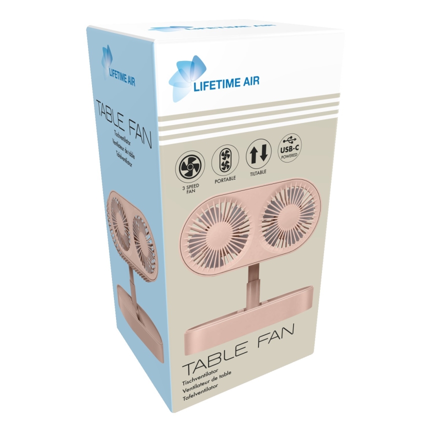 Oplaadbare bureauventilator 3,7 V, 1200 mAh, roze
