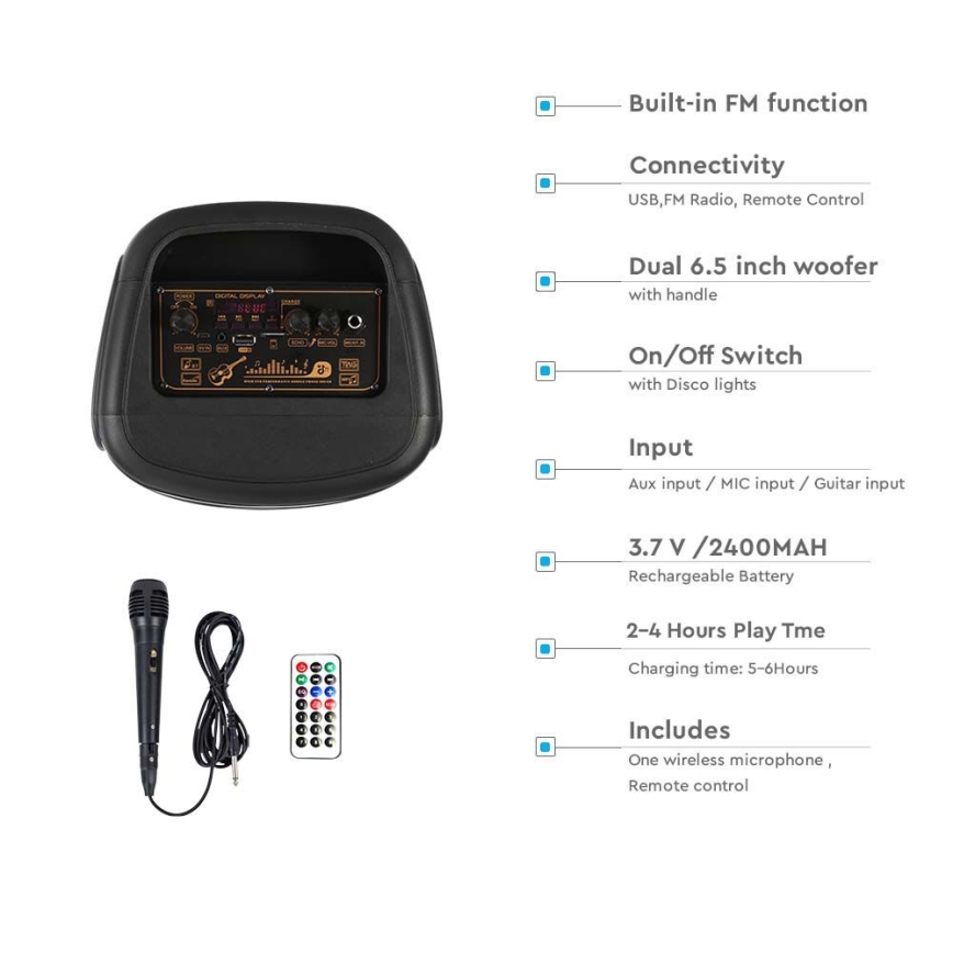 Oplaadbare LED RGB speaker met microfoon 400W/2400 mAh + afstandsbediening