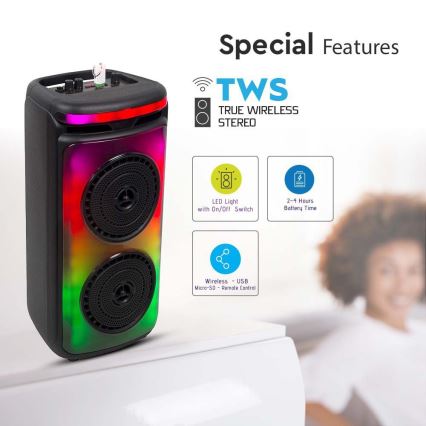 Oplaadbare LED RGB speaker met microfoon 400W/2400 mAh + afstandsbediening