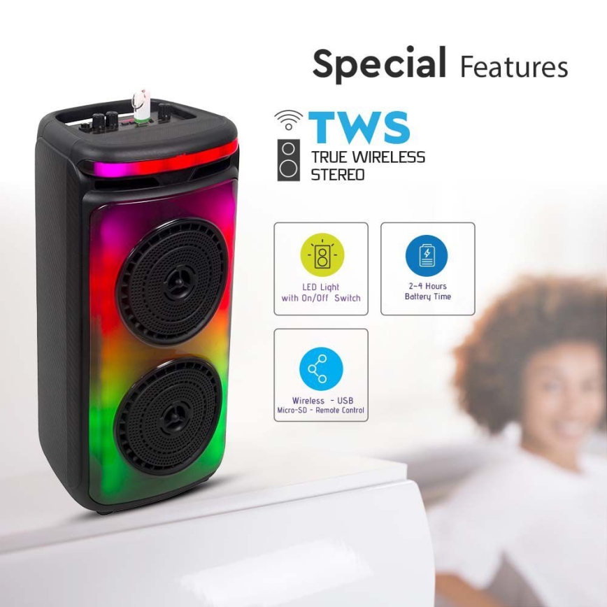 Oplaadbare LED RGB speaker met microfoon 400W/2400 mAh + afstandsbediening