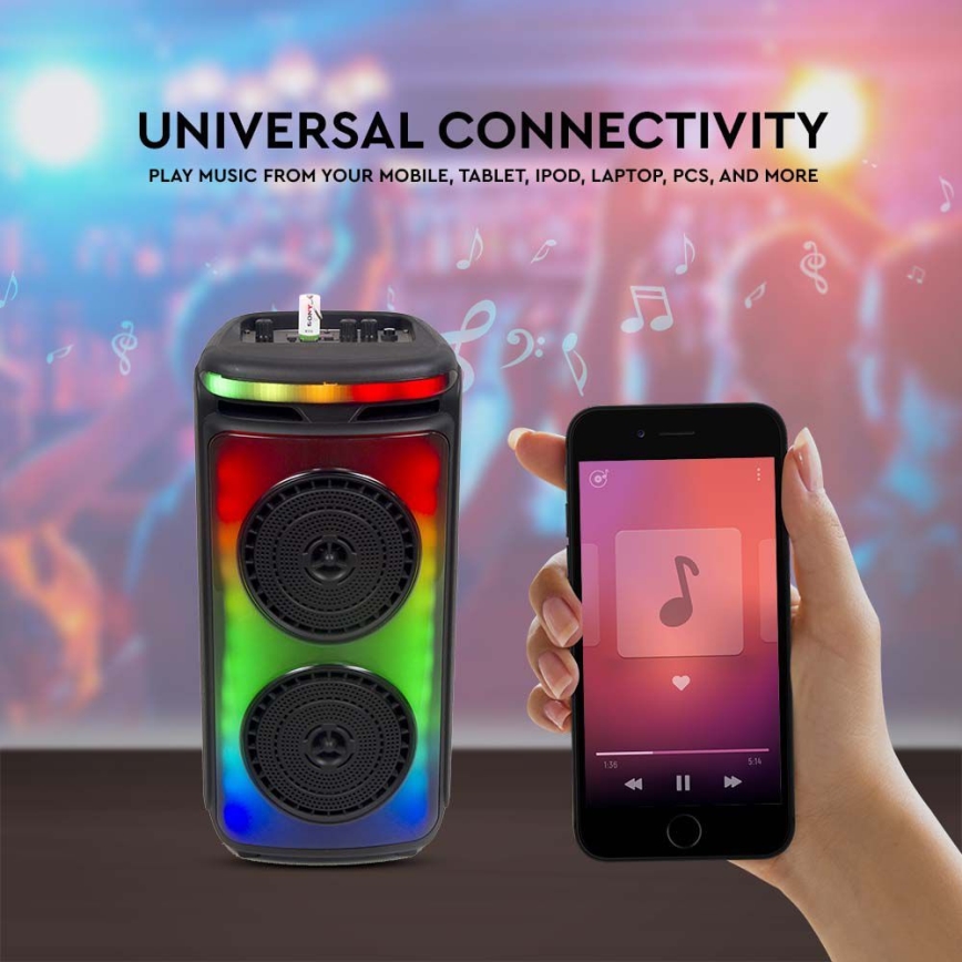Oplaadbare LED RGB speaker met microfoon 400W/2400 mAh + afstandsbediening