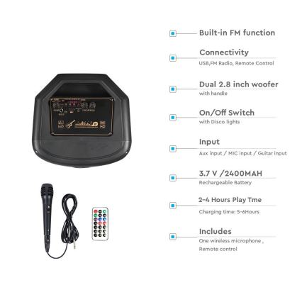 LED RGB Oplaadbare speaker met microfoon 600W/2400 mAh + afstandsbediening