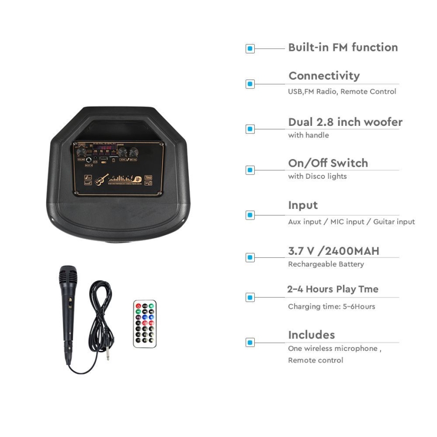 LED RGB Oplaadbare speaker met microfoon 600W/2400 mAh + afstandsbediening