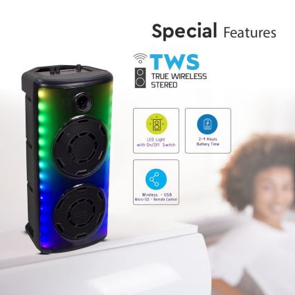LED RGB Oplaadbare speaker met microfoon 600W/2400 mAh + afstandsbediening