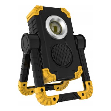 Oplaadbare LED-schijnwerper met luidspreker en powerbankfunctie LED/10W/5V 4400 mAh IP44 zwart/geel