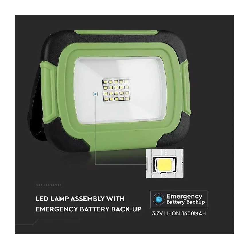 Oplaadbare LED Schijnwerper SAMSUNG CHIP LED/10W/3,7V IP44 4000K groen
