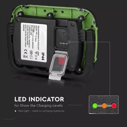 Oplaadbare LED Schijnwerper SAMSUNG CHIP LED/10W/3,7V IP44 4000K groen