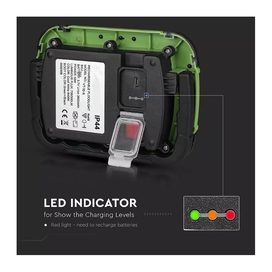 Oplaadbare LED Schijnwerper SAMSUNG CHIP LED/10W/3,7V IP44 4000K groen