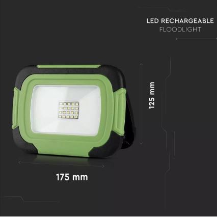 Oplaadbare LED Schijnwerper SAMSUNG CHIP LED/10W/3,7V IP44 6400K groen