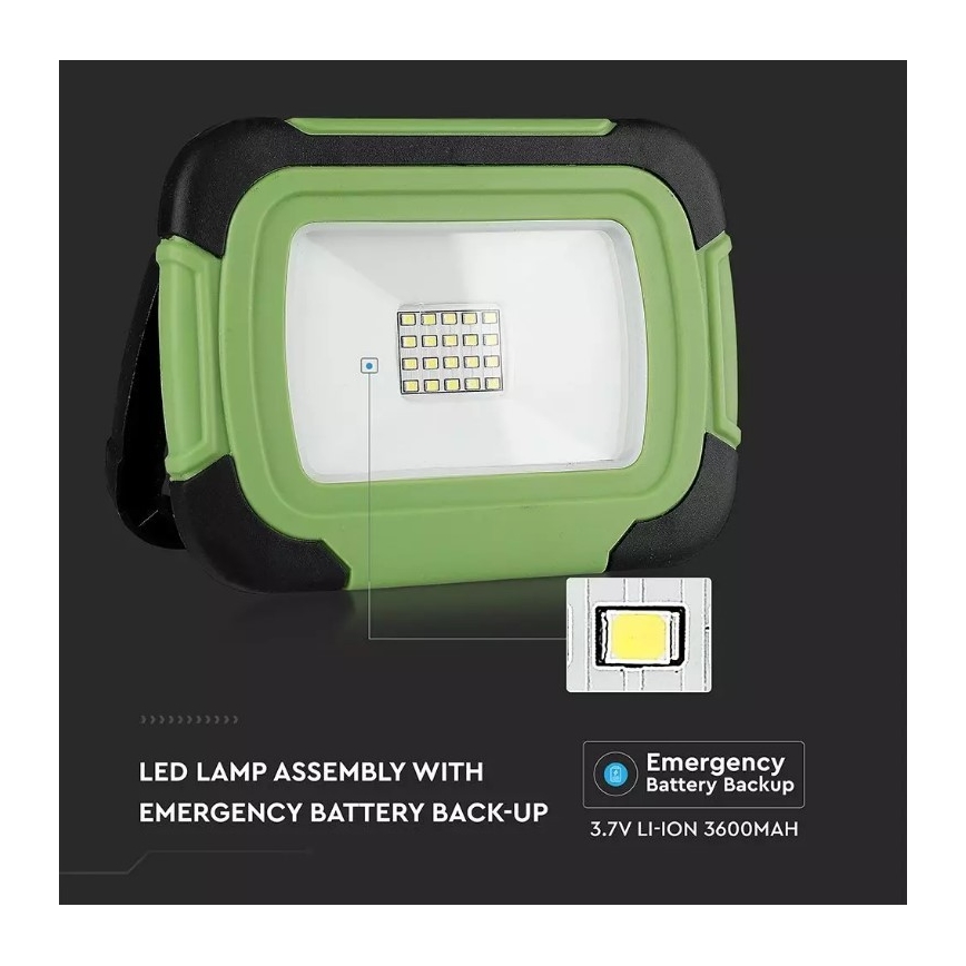 Oplaadbare LED Schijnwerper SAMSUNG CHIP + SOS functie LED/10W/3,7V/USB IP44 4000K groen
