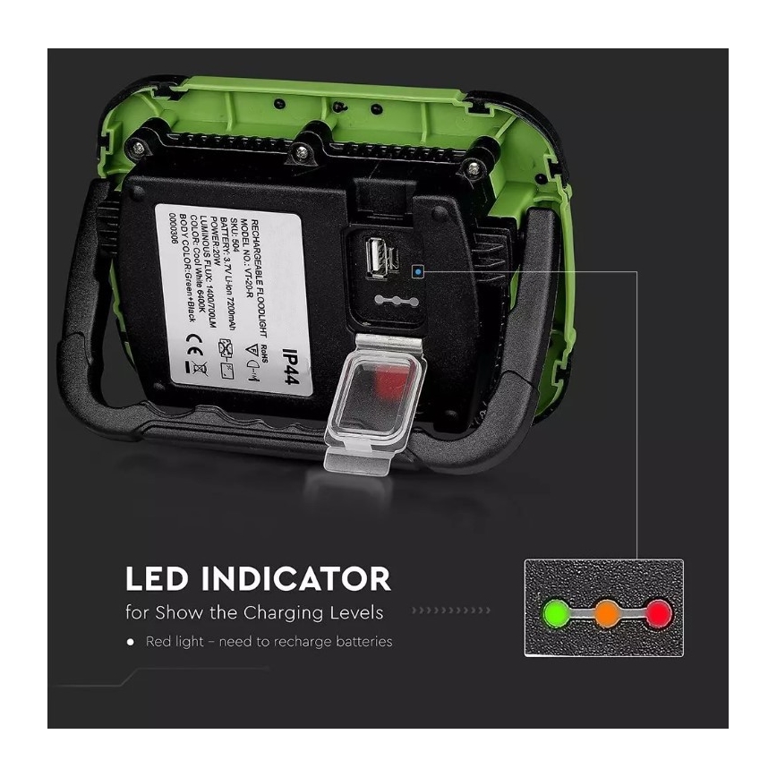 Oplaadbare LED Schijnwerper SAMSUNG CHIP + SOS functie LED/10W/3,7V/USB IP44 4000K groen