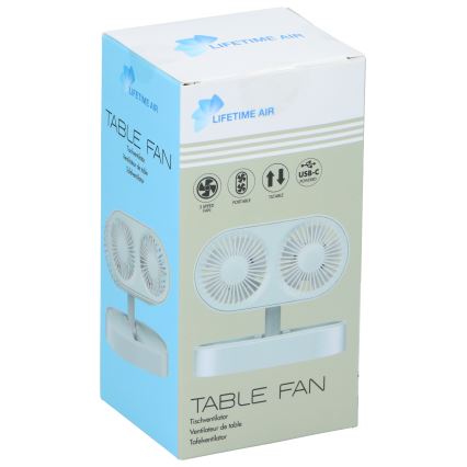 Oplaadbare tafelventilator 3,7 V, 1200 mAh, wit
