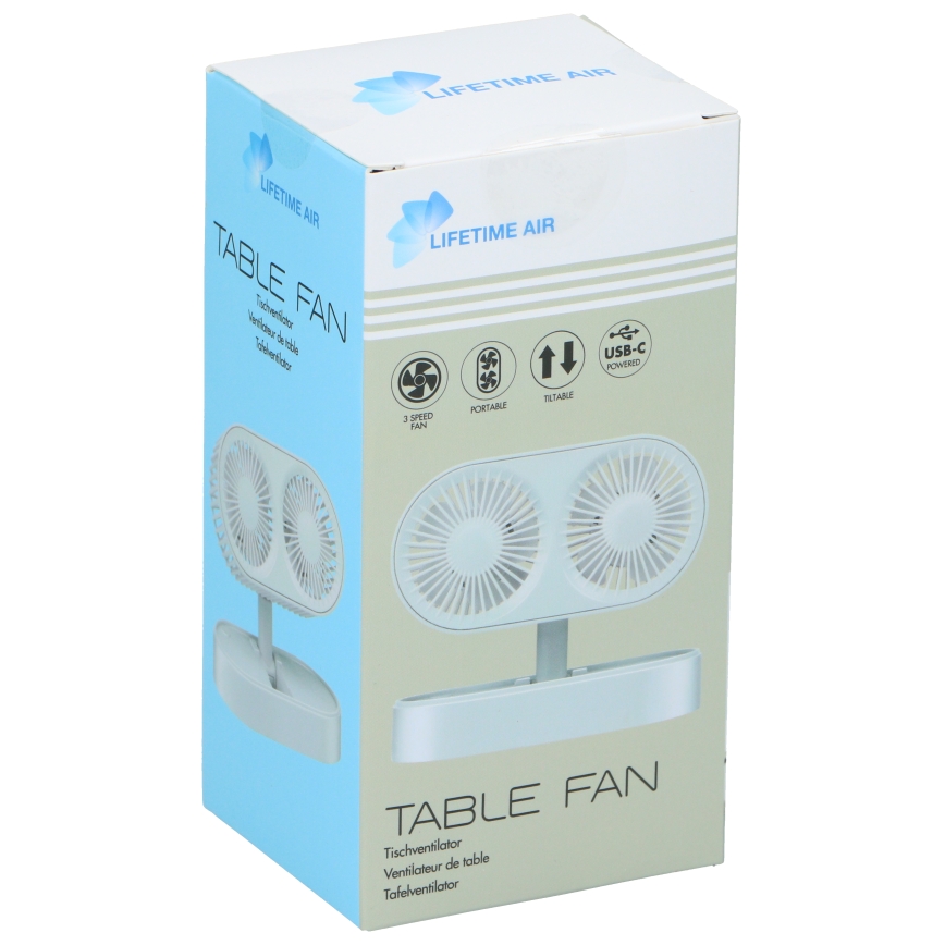 Oplaadbare tafelventilator 3,7 V, 1200 mAh, wit
