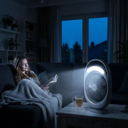 Oplaadbare tafelventilator met LED-verlichting LED/2,8W/5V USB 2400 mAh grijs