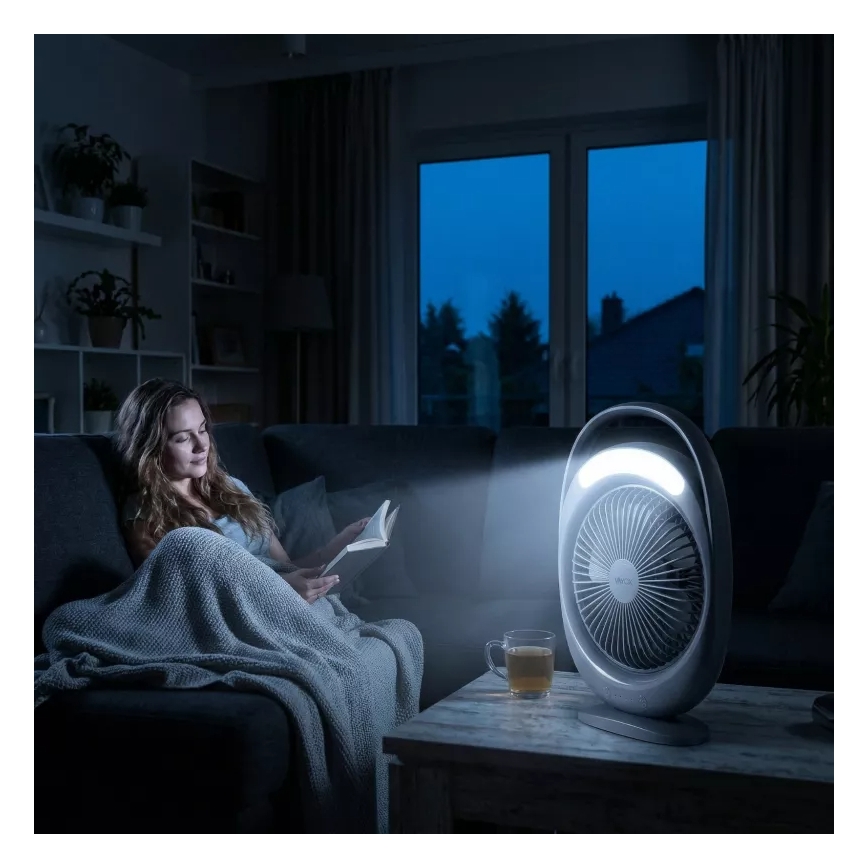 Oplaadbare tafelventilator met LED-verlichting LED/2,8W/5V USB 2400 mAh grijs