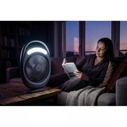 Oplaadbare tafelventilator met LED-verlichting LED/2,8W/5V USB 2400 mAh grijs