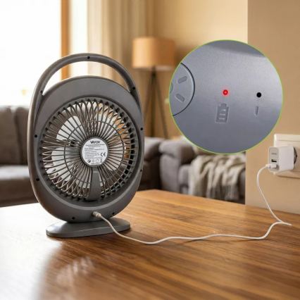 Oplaadbare tafelventilator met LED-verlichting LED/2,8W/5V USB 2400 mAh grijs