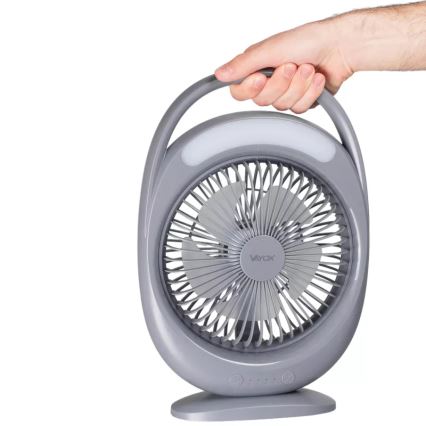 Oplaadbare tafelventilator met LED-verlichting LED/2,8W/5V USB 2400 mAh grijs