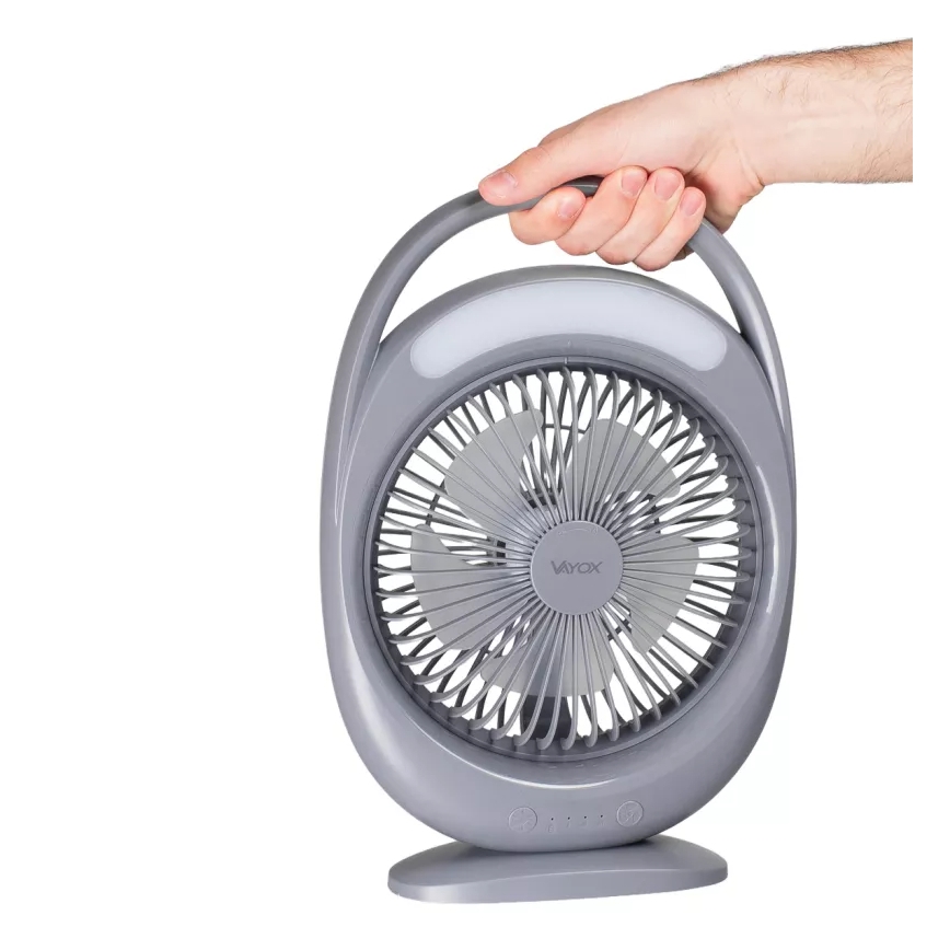 Oplaadbare tafelventilator met LED-verlichting LED/2,8W/5V USB 2400 mAh grijs