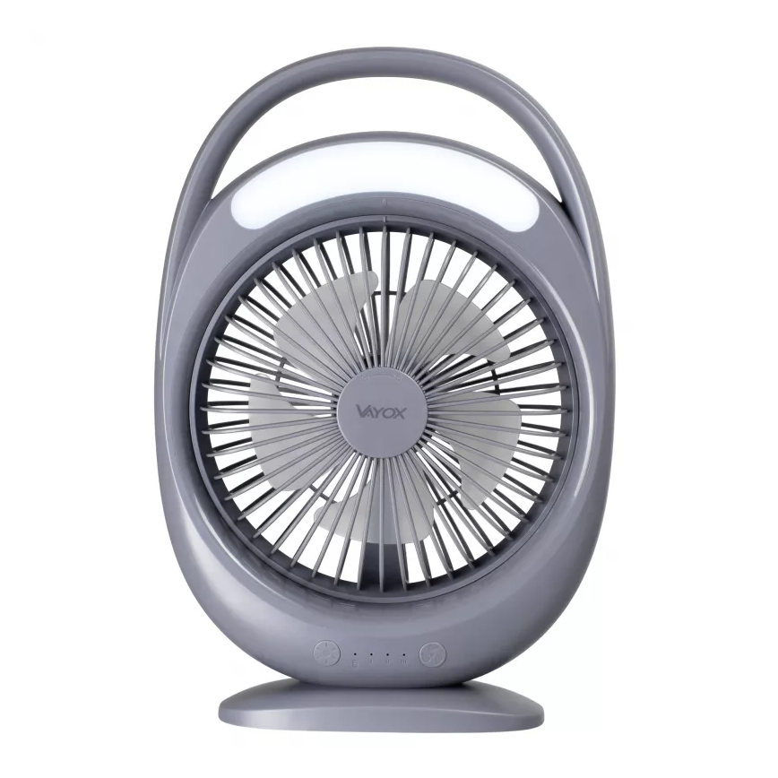 Oplaadbare tafelventilator met LED-verlichting LED/2,8W/5V USB 2400 mAh grijs