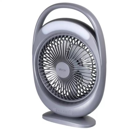 Oplaadbare tafelventilator met LED-verlichting LED/2,8W/5V USB 2400 mAh grijs