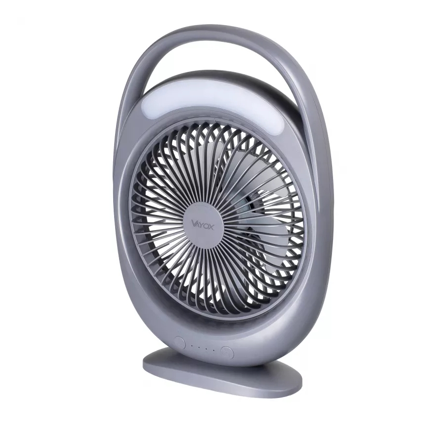 Oplaadbare tafelventilator met LED-verlichting LED/2,8W/5V USB 2400 mAh grijs
