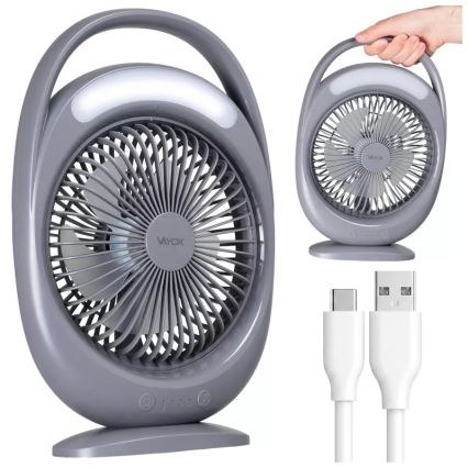 Oplaadbare tafelventilator met LED-verlichting LED/2,8W/5V USB 2400 mAh grijs