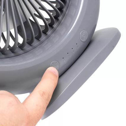 Oplaadbare tafelventilator met LED-verlichting LED/2,8W/5V USB 2400 mAh grijs