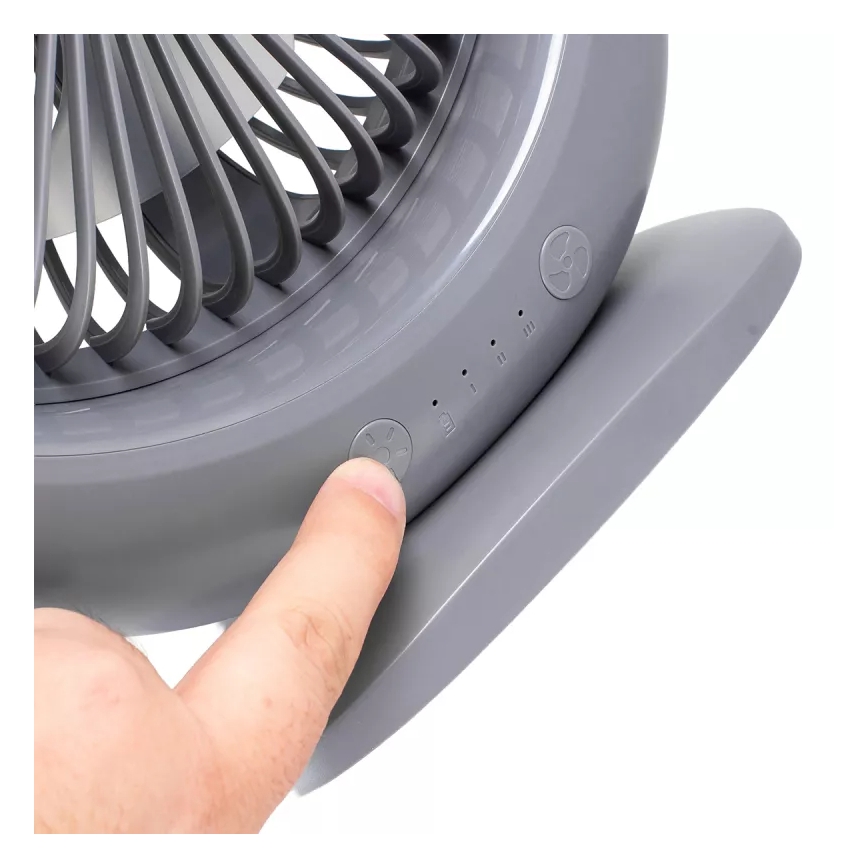 Oplaadbare tafelventilator met LED-verlichting LED/2,8W/5V USB 2400 mAh grijs