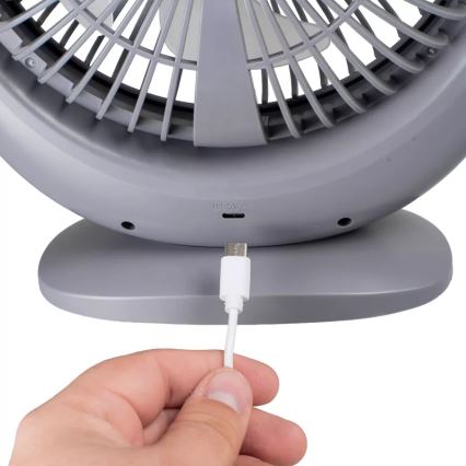 Oplaadbare tafelventilator met LED-verlichting LED/2,8W/5V USB 2400 mAh grijs