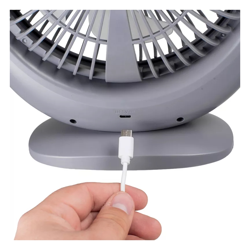 Oplaadbare tafelventilator met LED-verlichting LED/2,8W/5V USB 2400 mAh grijs