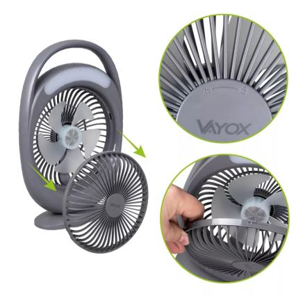 Oplaadbare tafelventilator met LED-verlichting LED/2,8W/5V USB 2400 mAh grijs