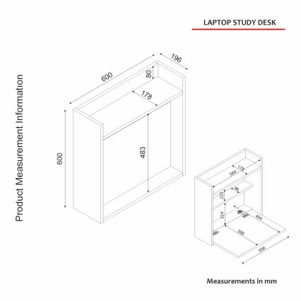 Opvouwbaar Bureau LAPTOP 60x60 cm bruin/wit