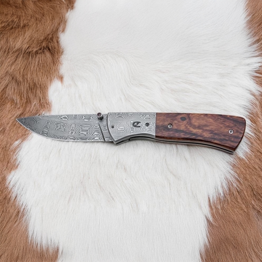 Opvouwbaar Damascus-mes 8 cm ijzerhout