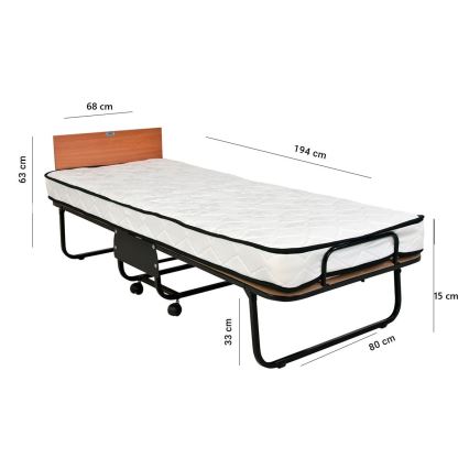 Opvouwbaar metalen eenpersoonsbed HERON 80x190 cm, wit, draagvermogen 120 kg
