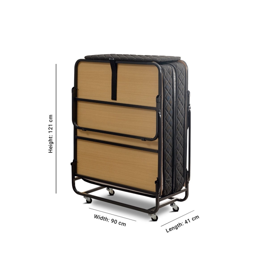 Opvouwbaar metalen eenpersoonsbed HERON inclusief matras, 90 x 204 cm, wit