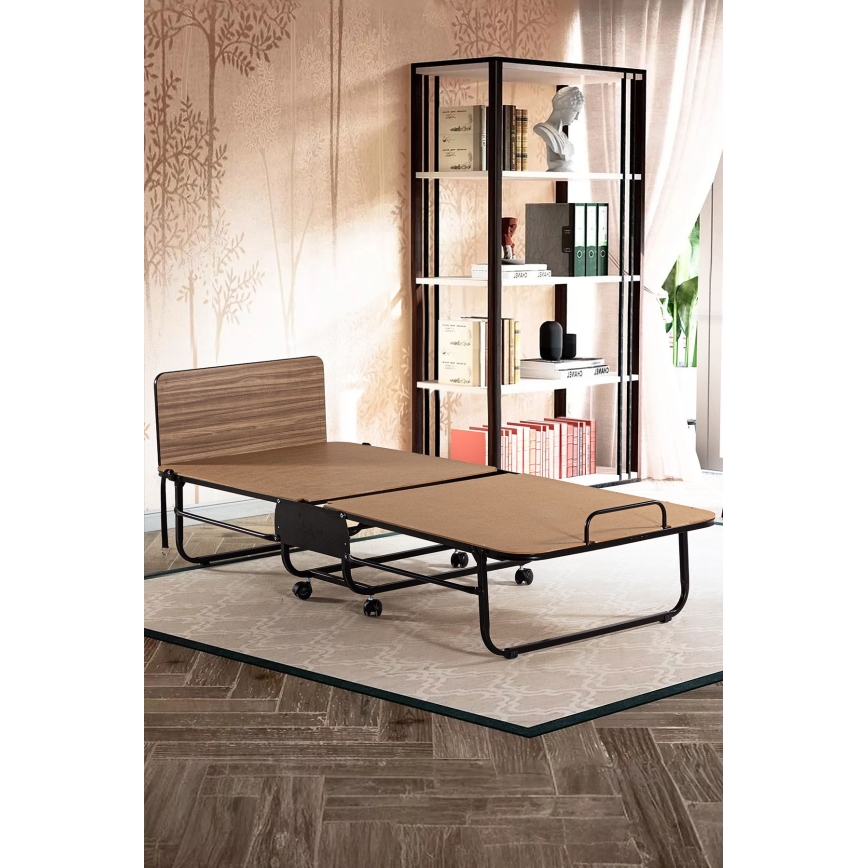 Opvouwbaar metalen eenpersoonsbed HERON met matras 80 x 190 cm, wit, draagvermogen 120 kg