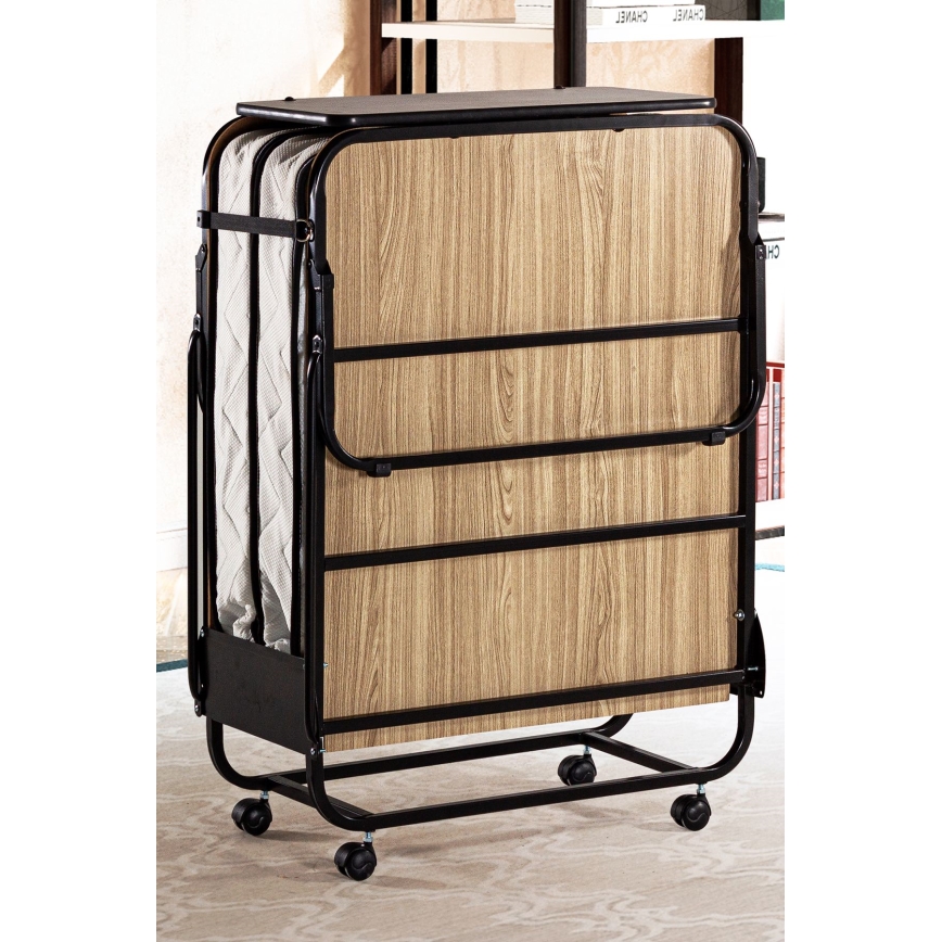 Opvouwbaar metalen eenpersoonsbed HERON met matras 80 x 190 cm, wit, draagvermogen 120 kg