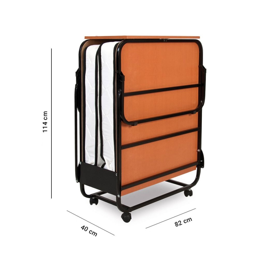 Opvouwbaar metalen eenpersoonsbed HERON met matras 80 x 190 cm, wit, draagvermogen 120 kg