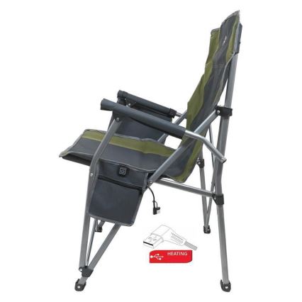 Opvouwbare campingstoel met verwarmingsfunctie 11/5V groen/grijs
